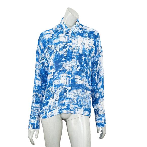 HELMUT LANG Women's Button up Shirt Blue white Print Long Sleeve - Picture 3 of 7